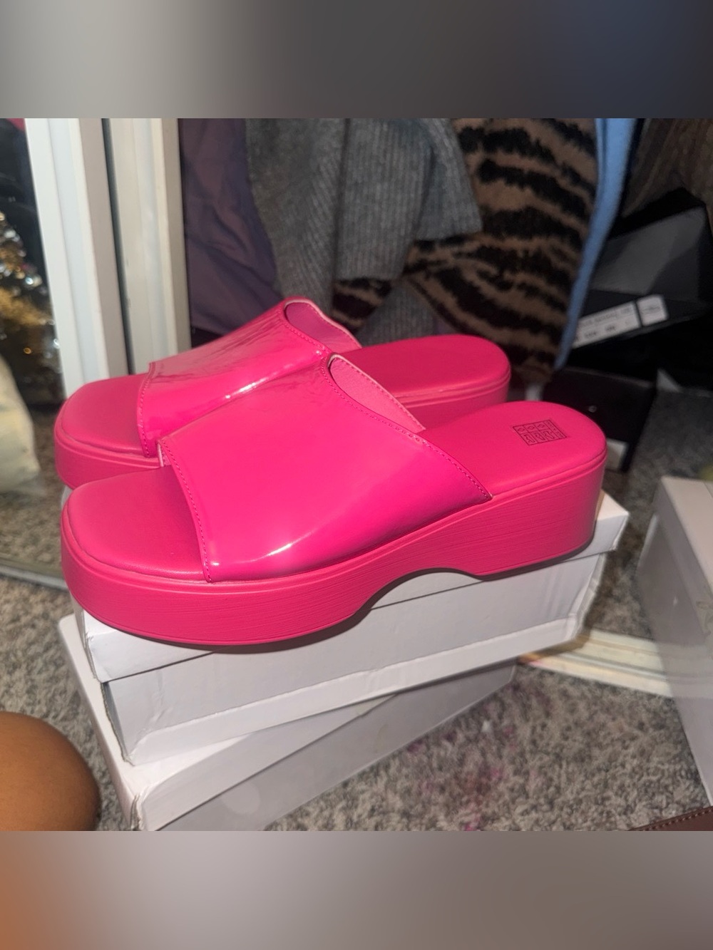 SHEIN Neon Pink Platform Slide Sandals